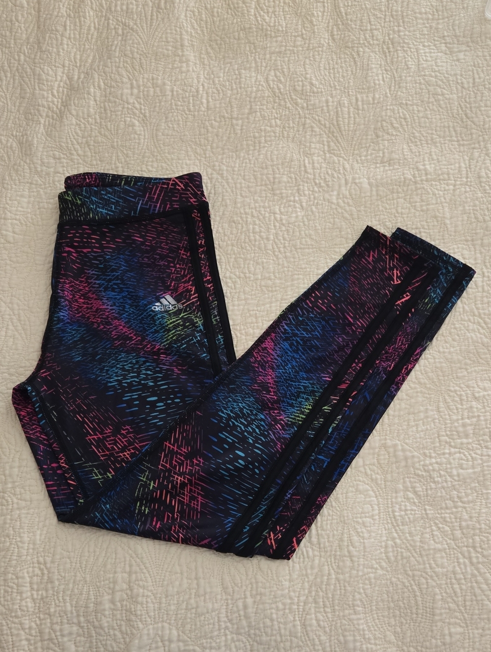 adidas Kids Leggings with Neon Pink Blue Green Accent Print XL
